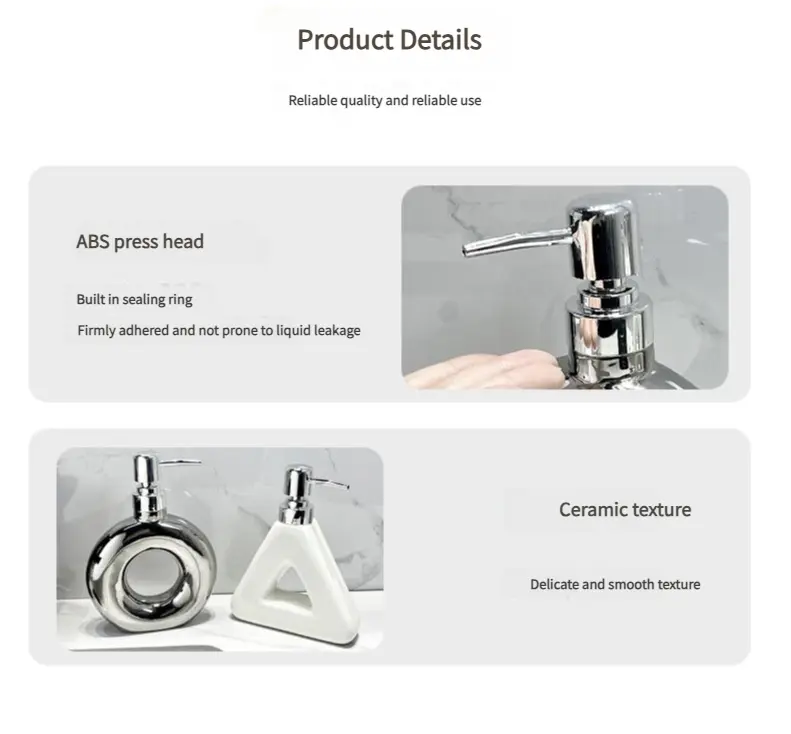 Modern Ceramic Soap & Lotion Dispenser - Unique Geometric Designs, 300ml Capacity(Donut lotion bottle, silver) Femina Worldwide