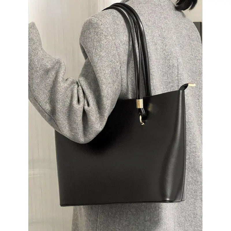 Classic Black PU Leather Tote Bag - Large Capacity Shoulder Bag Femina Worldwide