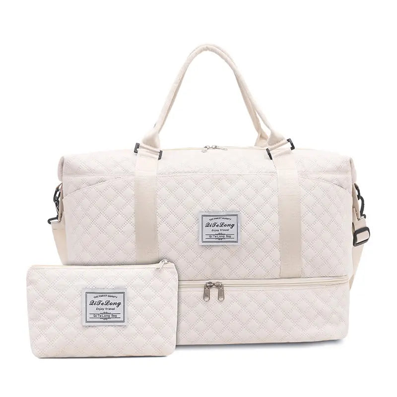 Blue Chic 3-Piece Quilted Travel Bag Set - Duffel, Crossbody Sling & Toiletry Pouch - Large Capacity & Lightweight Femina Worldwide