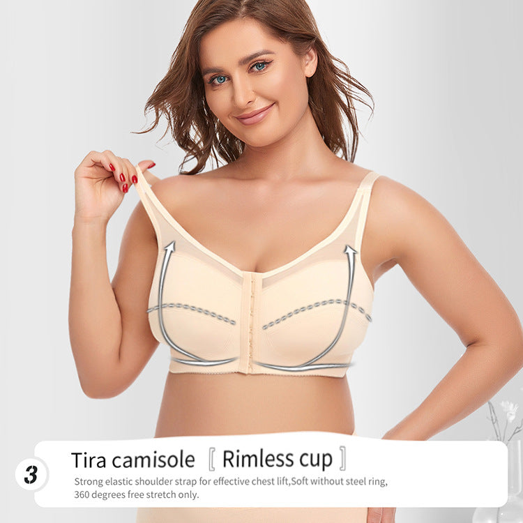 2 Pcs Size S Women's Wireless Large-Cup Lace Bra with Front Clasp - Comfortable, Breathable, Beige
