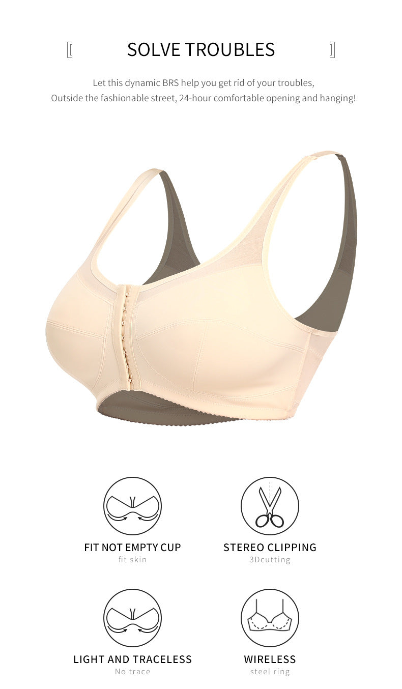 2 Pcs Size XXL Women's Wireless Large-Cup Lace Bra with Front Clasp - Comfortable, Breathable, Beige