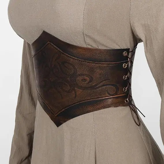 Medieval-Style Women's Leather Belt with Lace-Up Design, 115cm Femina Worldwide