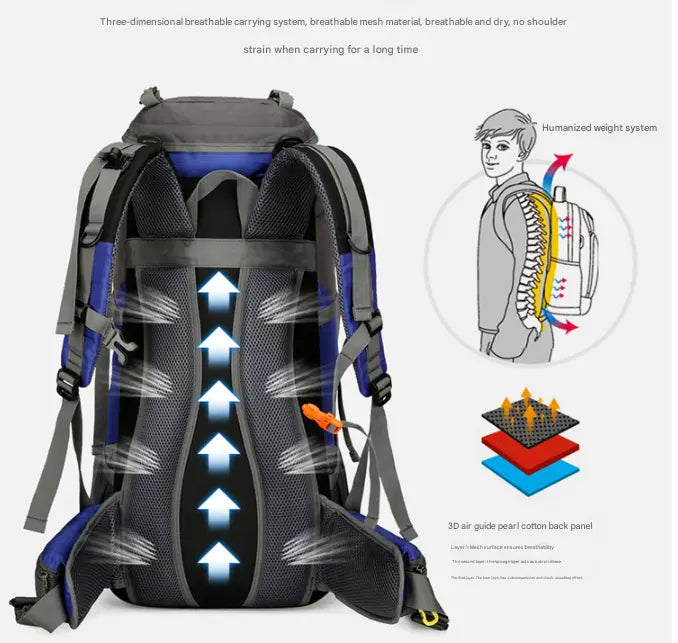 Black Nylon Hiking Backpack - Multifunctional Outdoor Sports Bag Femina Worldwide