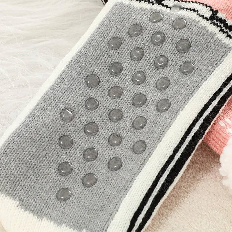 2 Pcs Black Women's Ultra Soft Sherpa Lined Slipper Socks - Cozy Warm Non-Slip Gripper Home Socks Femina Worldwide