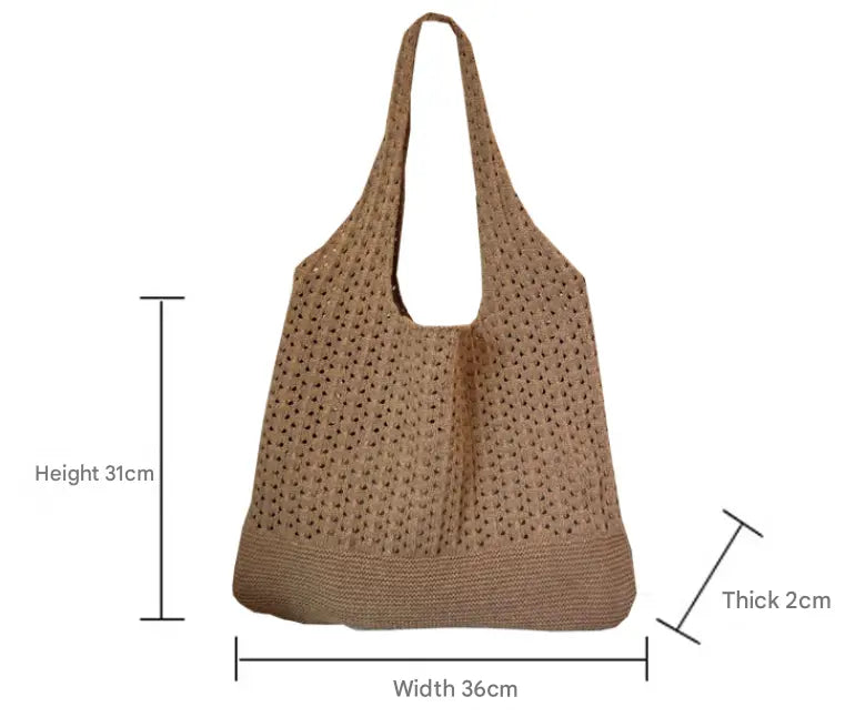 Coffee Handwoven Knitted Tote Bag - Vintage Style Shoulder Bag Femina Worldwide
