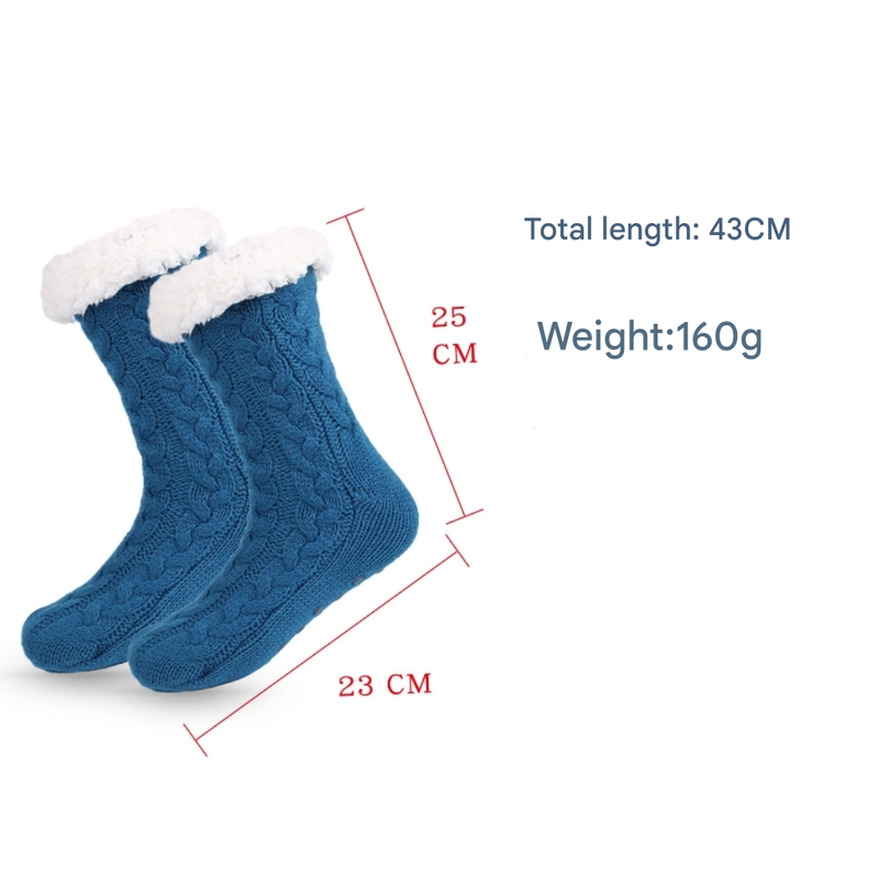 Black Women's Fuzzy Slipper Socks - Warm Fleece Lined Thermal Cable Knit Socks with Non-Slip Grips