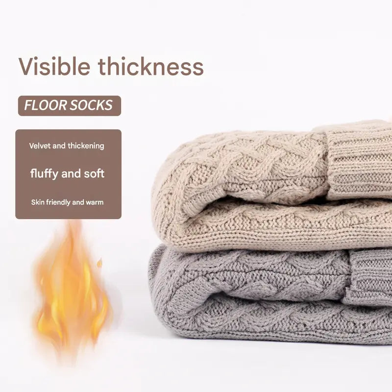 Black Women's Cozy Cable Knit Slipper Socks - Plush Fleece Lined Thermal Socks with Non-Slip Grips Femina Worldwide