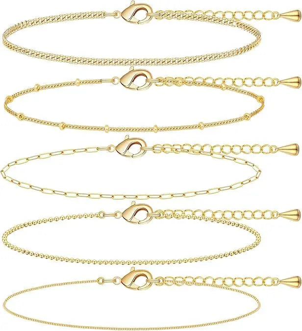 A golden six-piece set Chic Multi-Layered Alloy Bracelet Set - Fashionable Stackable Jewelry Femina Worldwide