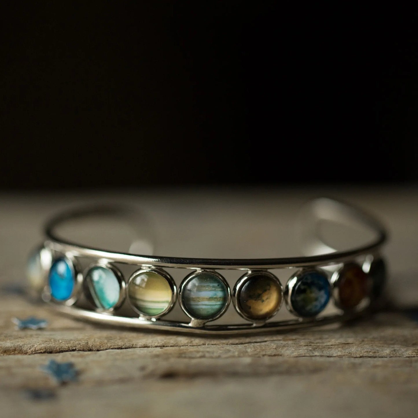 Solar System Silver Bangle Bracelet Yugen Handmade