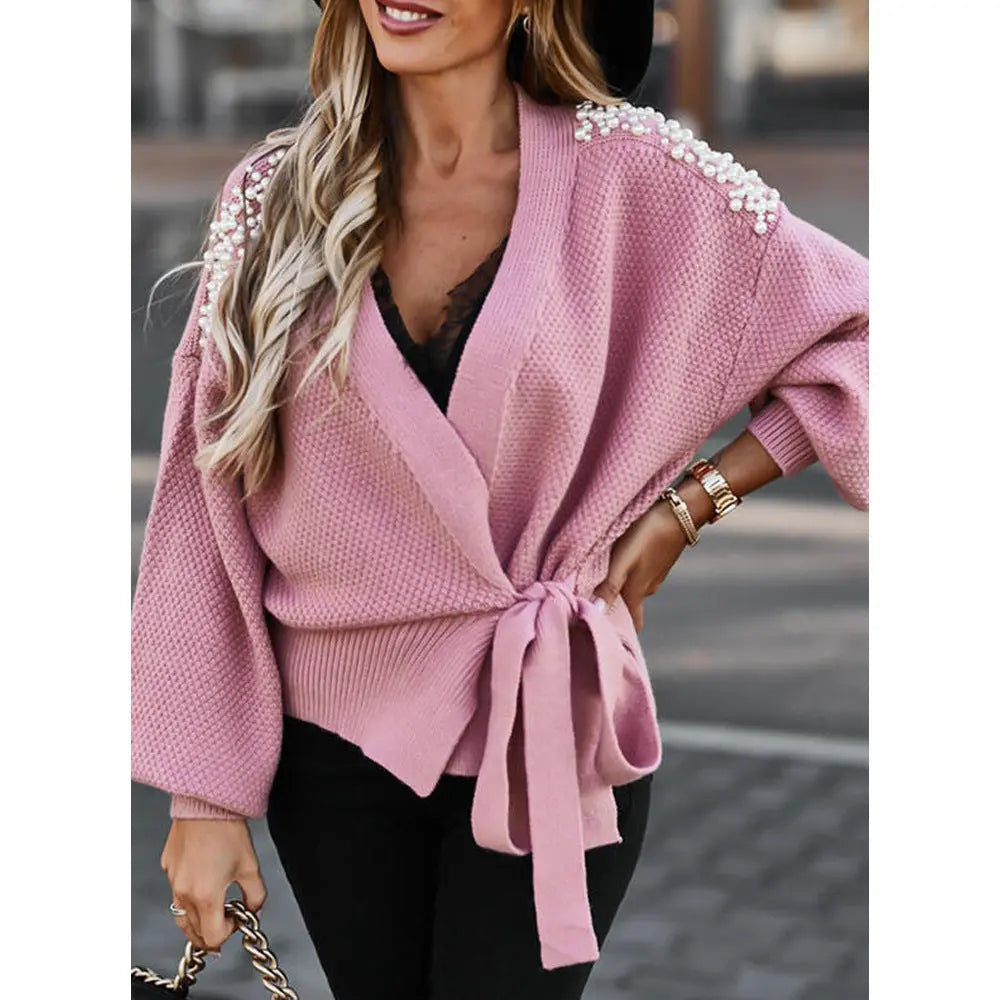 Women's Wide-sleeved Cardigan Knit Sweater Lace-up Top Sweater Women My Store