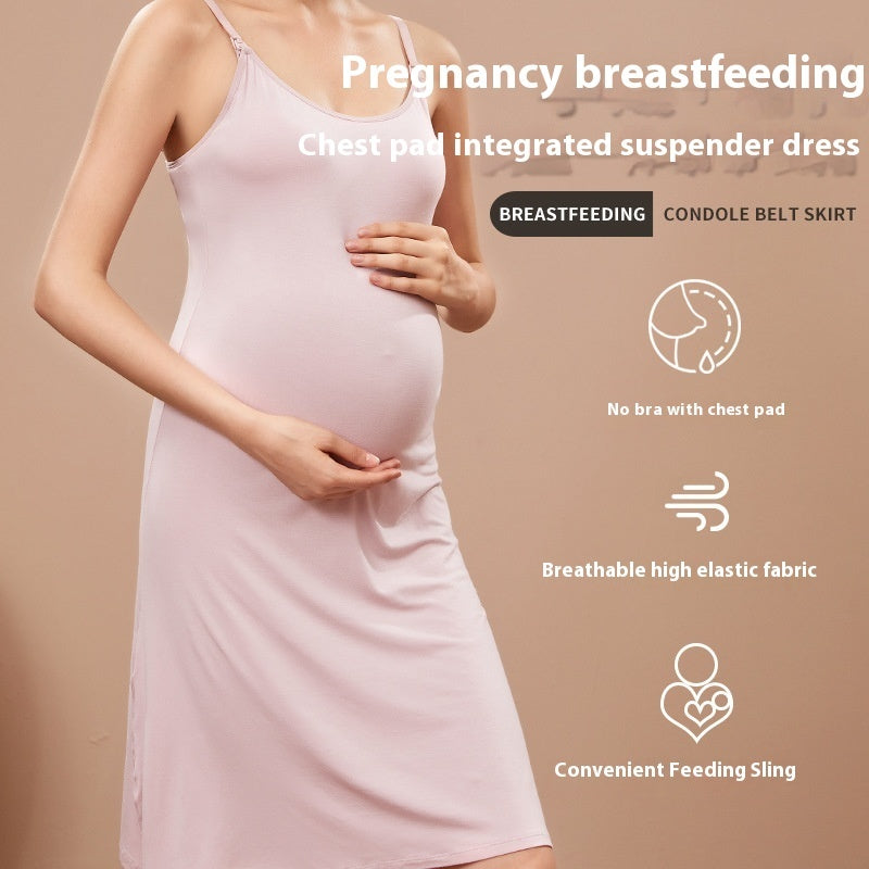 Plus Size Loose Camisoles For Breastfeeding Base Skirt With Chest Pad Sunderwear-free