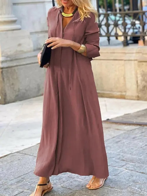 Full Size Solid Color Maxi Shirt Dress Plus Size Crimson Medea