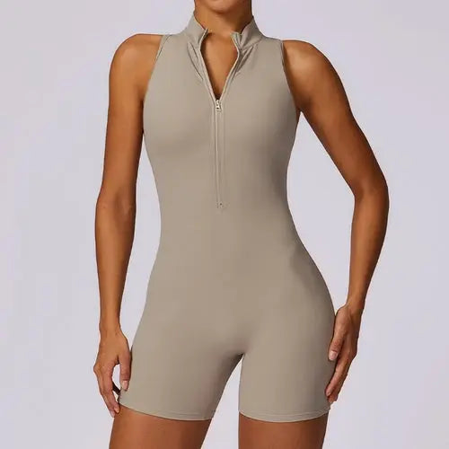 Fitness Yoga Jumpsuit With Zipper Summer Backless Shorts Jumpsuit Crimson Medea