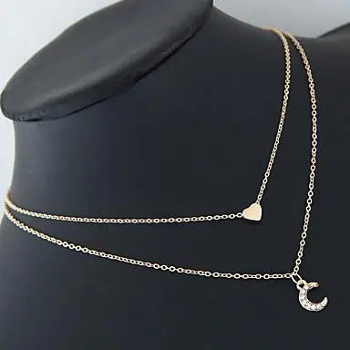 Moon and Heart Two Layer Necklace Jasper