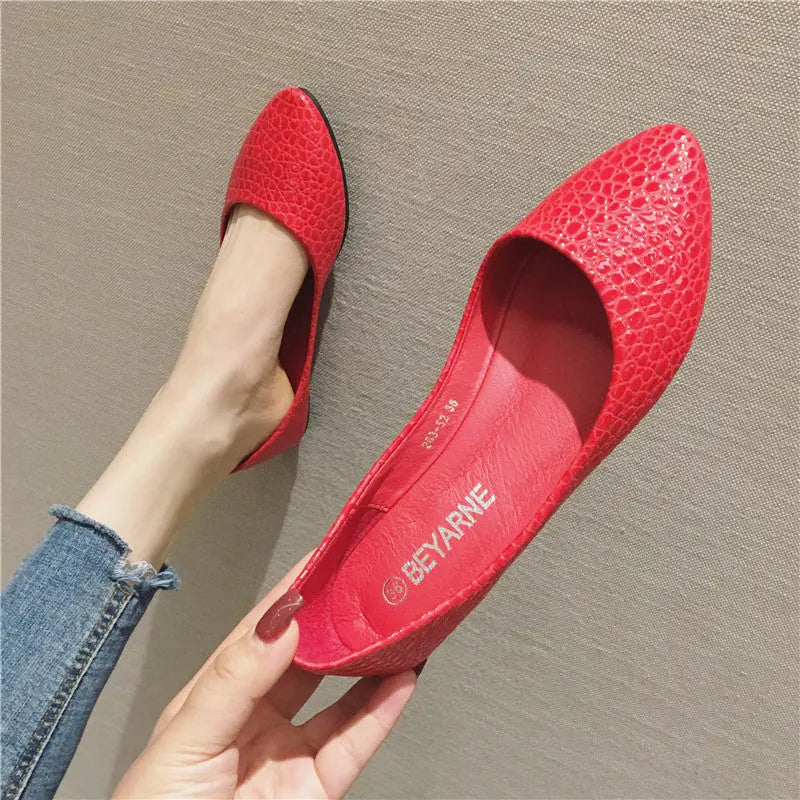 Patent Leather Feel Embossed Snake Print Flats My Store