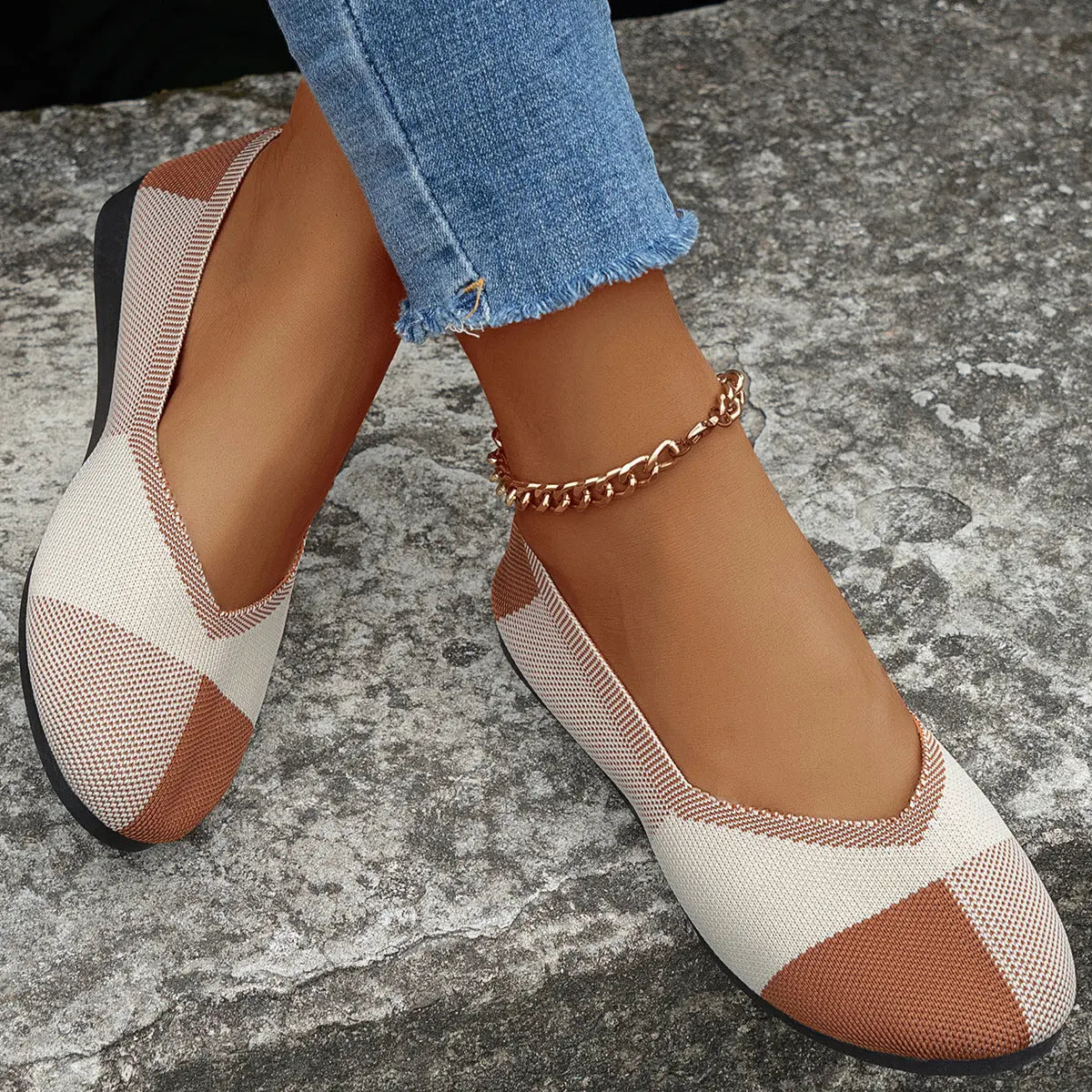 Fashion Colorblock Flats Shoes Flying Woven Breathable Cozy Loafers For Women My Store