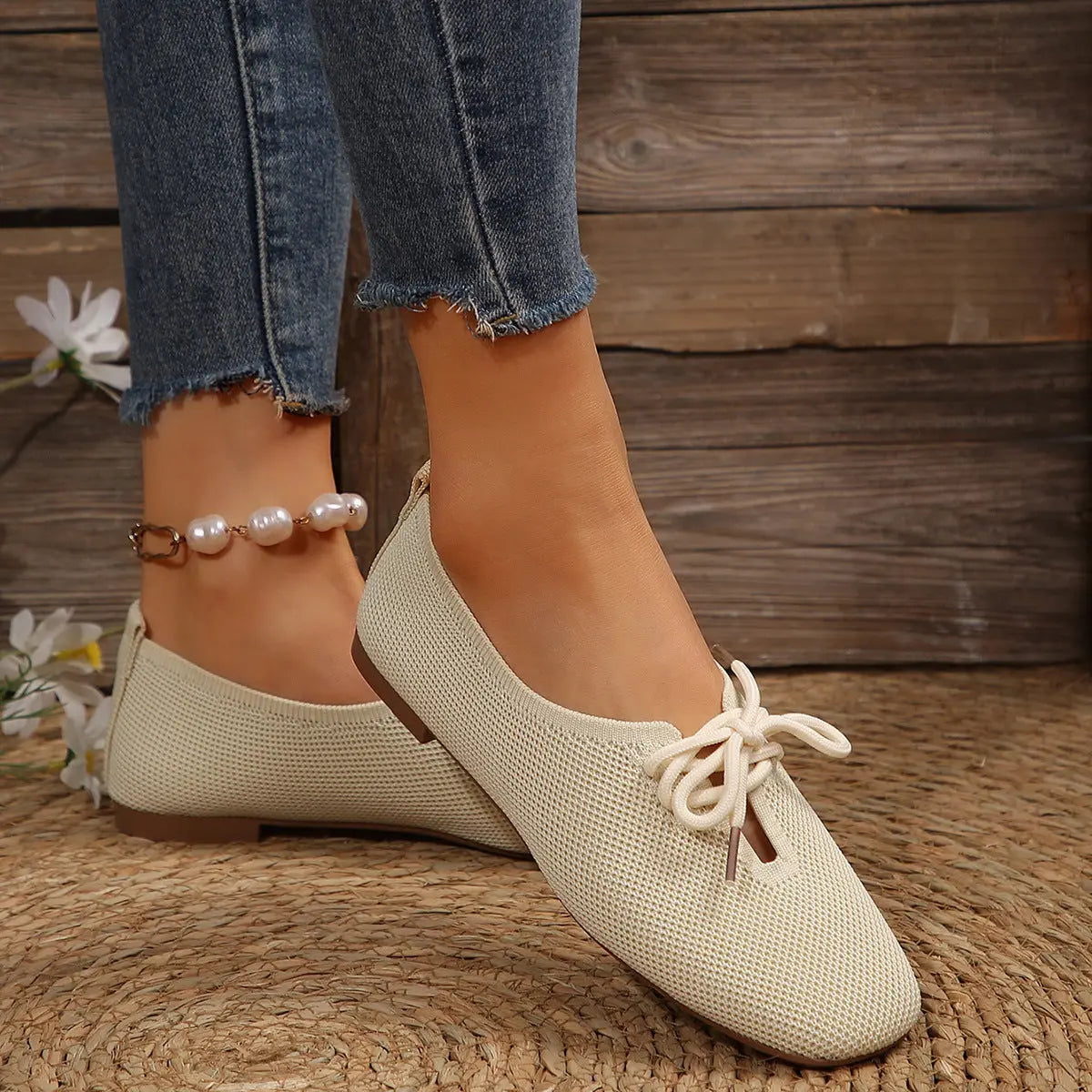 Casual Lace-up Mesh Flats Shoes Women Fashion Solid Color Loafers Lazy Shoes My Store
