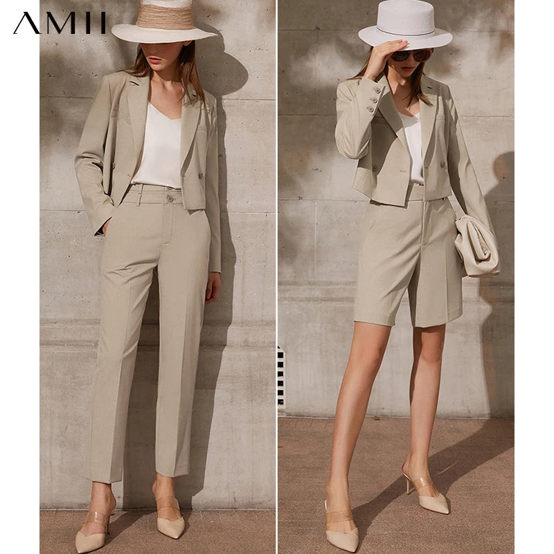 Amii Minimalism Spring New Women'S Suit Fashion Solid Lapel Suit Coat Women Loose Shorts Causal High Waist Female Pants 12130066