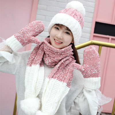 Three Piece Hat Scarf And Gloves For Women