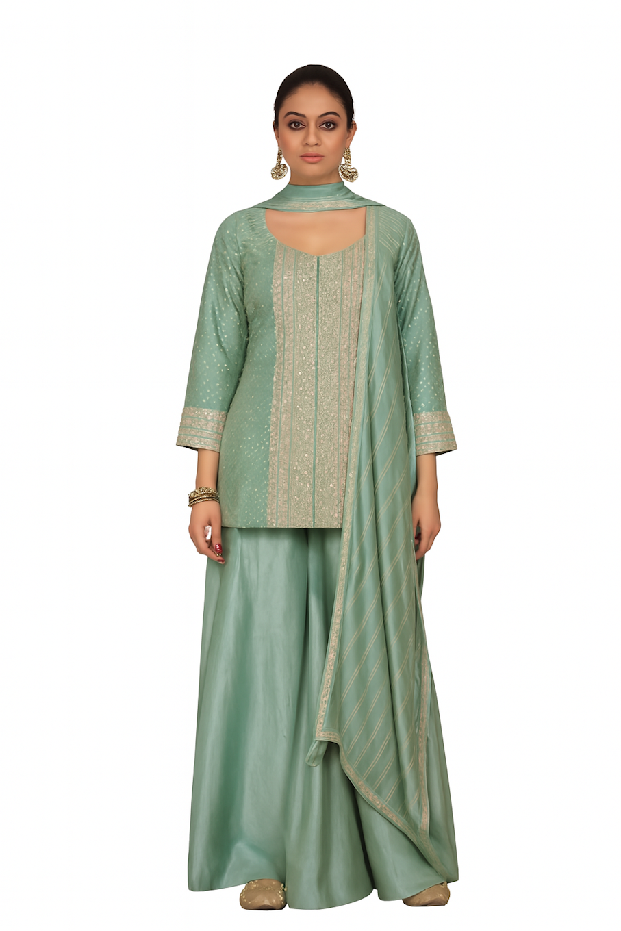 Women Embroidery Kurta Set-Green (Size-XXS) | D90