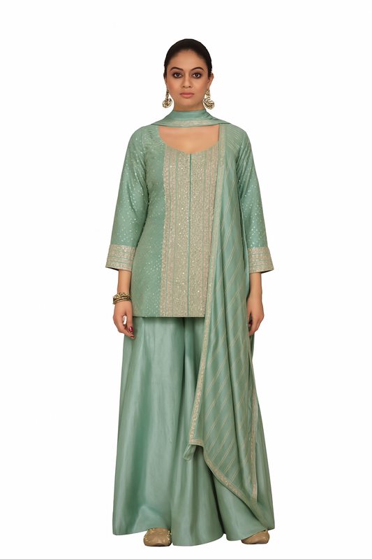 Women Embroidery Kurta Set-Green (Size-XXS) | D90