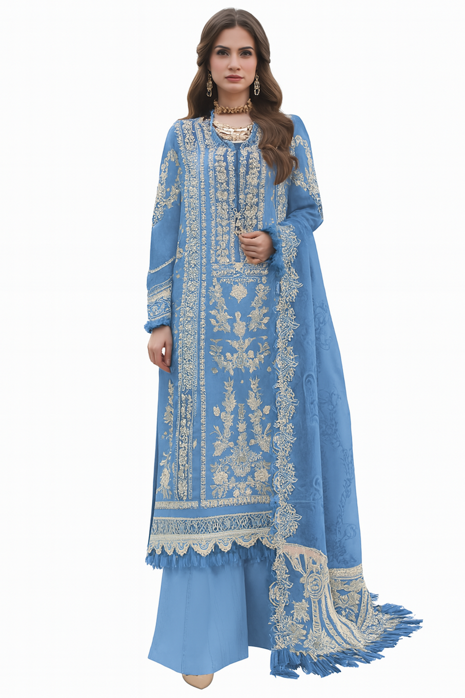 Women Embroidery Kurta Set-Blue (Size-XL) | D09