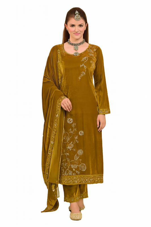 Women Embroidery Kurta Set-Mustard (Size-XS) | D145