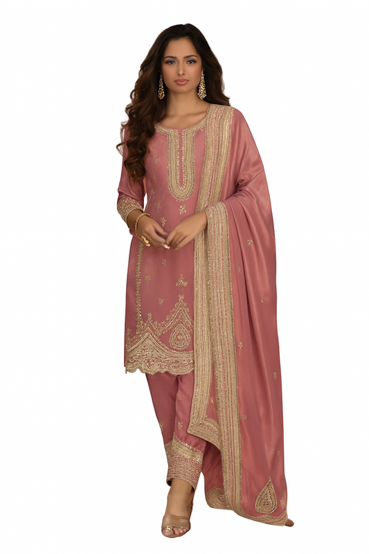 Women Embroidery Kurta Set-Pink (Size-4XL) | D89