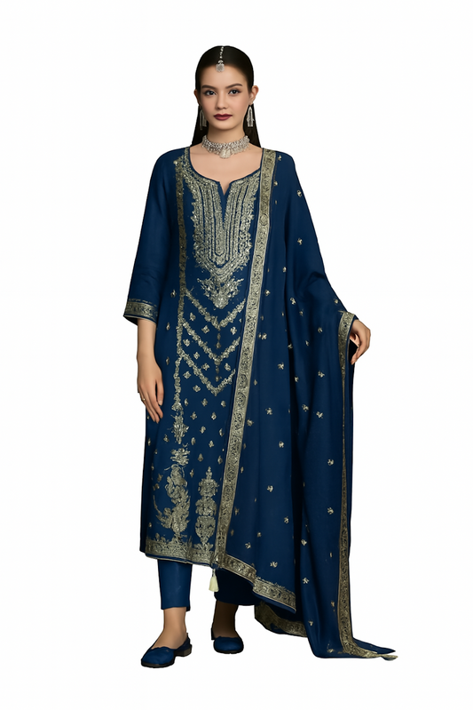 Women Embroidery Kurta Set-Navy Blue (Size-L) | D186