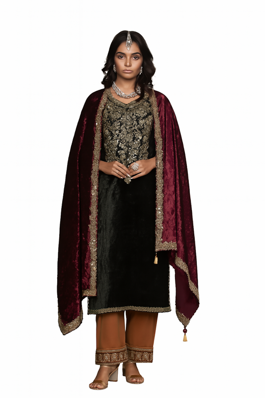 Women Embroidery Kurta Set-Mehendi (Size-XXS) | D98