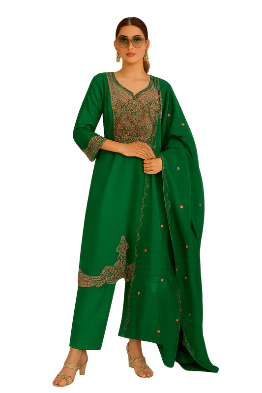 Women Embroidery Kurta Set-Green (Size-L) | D46