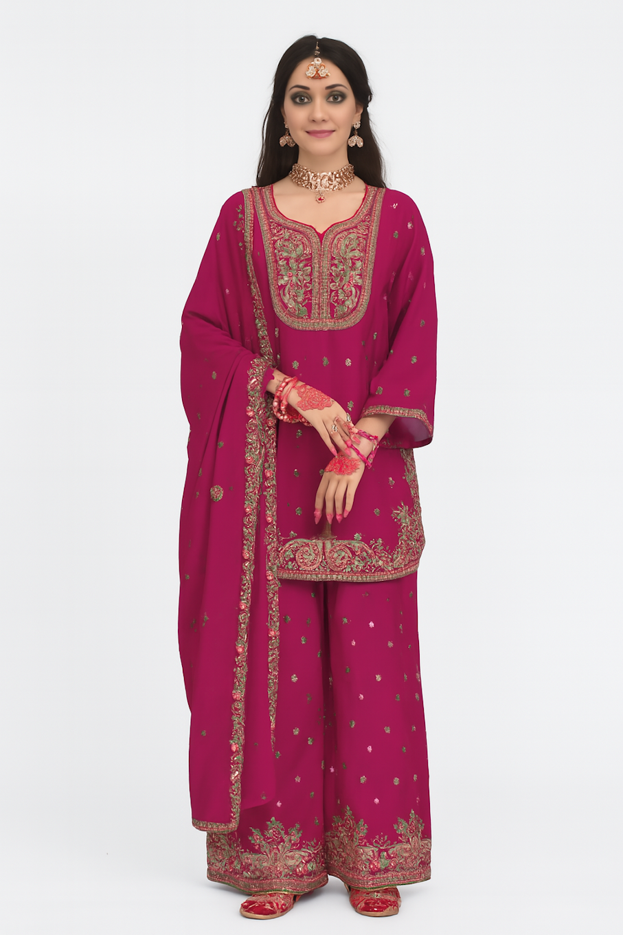 Women Embroidery Kurta Set-Pink (Size-S) | D87