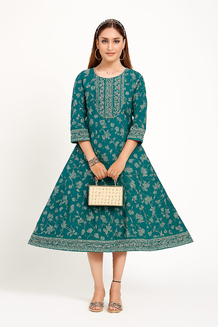 Women Kurta Set-Teal (Size-2XL) | D38