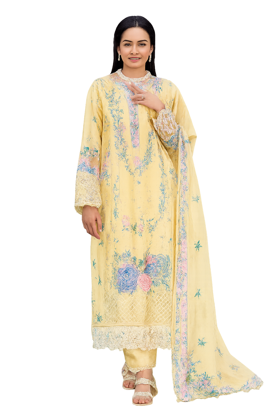 Women Embroidery Kurta Set-Yellow (Size-XXS) | D71