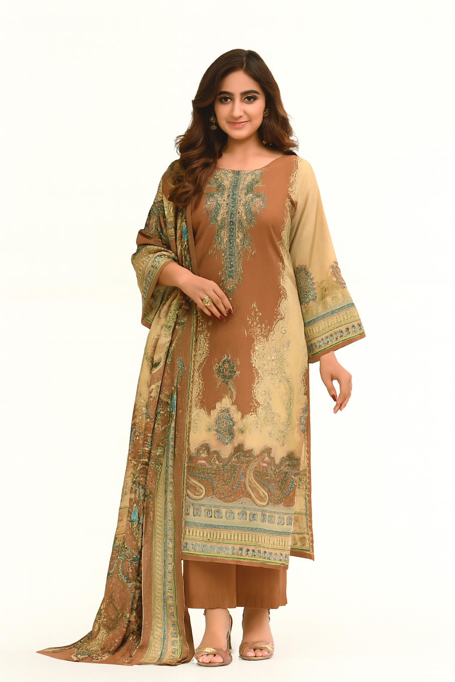 Women Embroidery Kurta Set-Beige (Size-2XL) | D65
