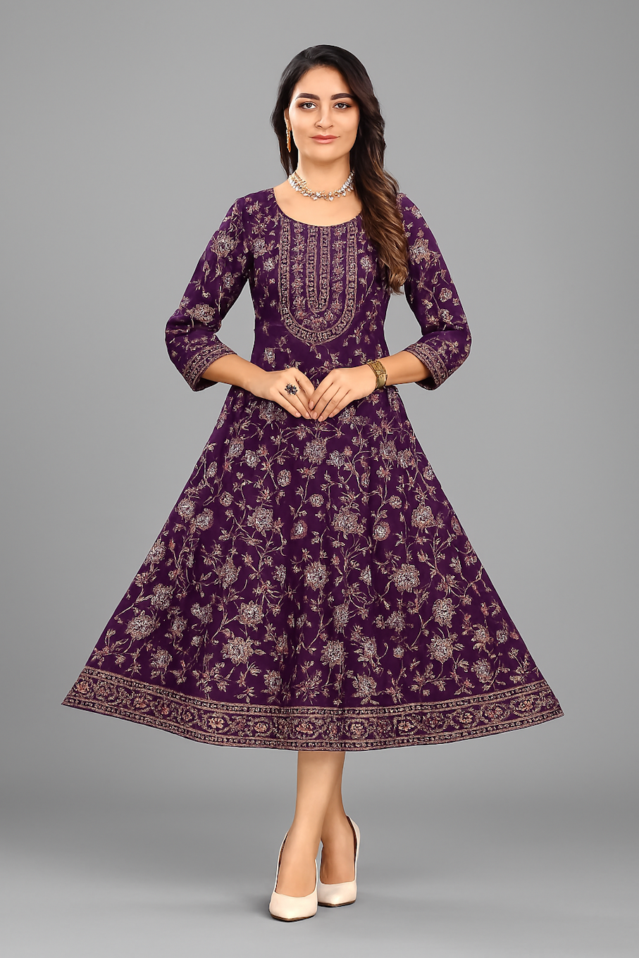 Women Kurta Set-Purple (Size-M) | D37