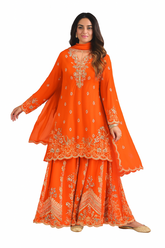 Women Embroidery Kurta Set-Orange (Size-L) | D250