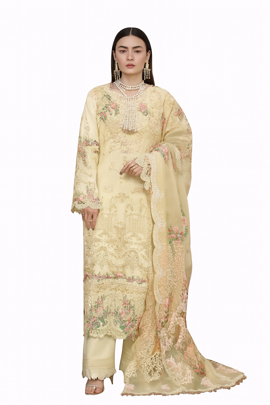 Women Embroidery Kurta Set-Yellow (Size-S) | D59