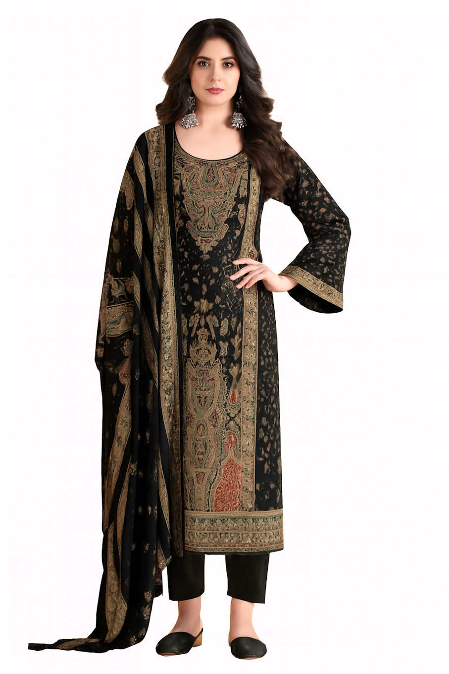 Women Embroidery Kurta Set-Dark Green (Size-S) | D75
