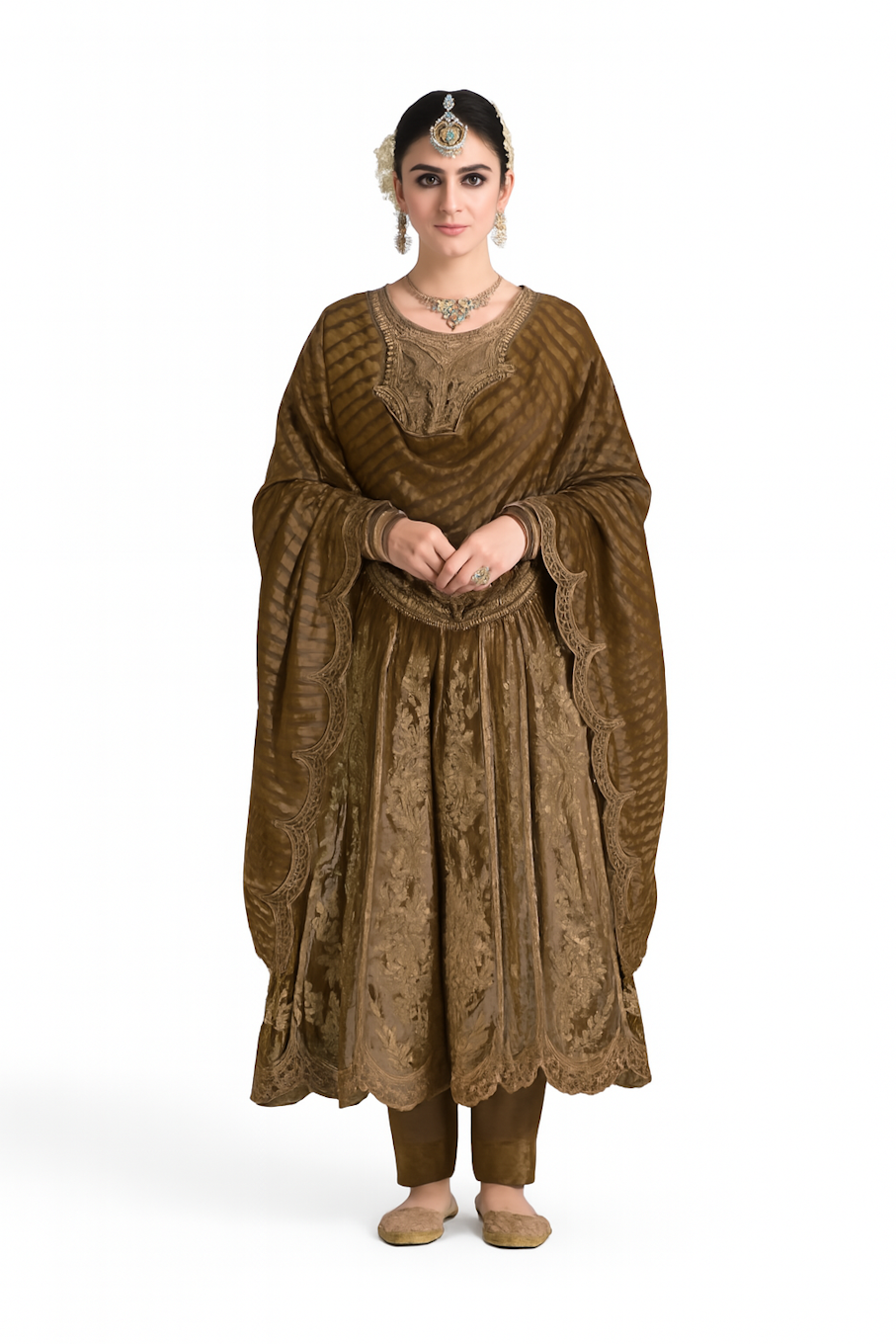 Women Embroidery Kurta Set-Mehendi (Size-XS) | D142