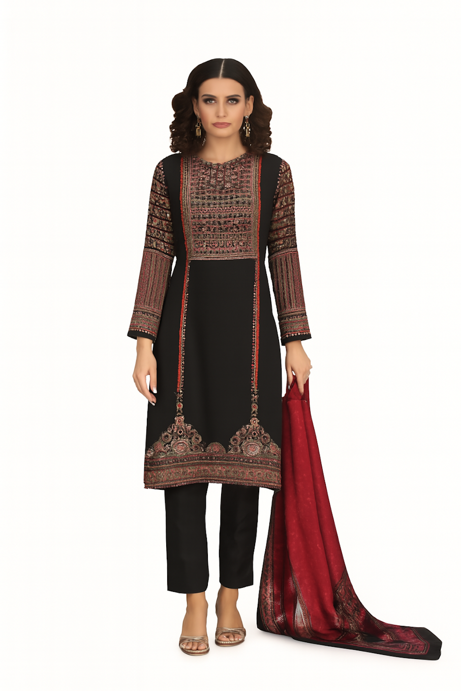 Women Embroidery Kurta Set-Mehendi (Size-5XL) | D157