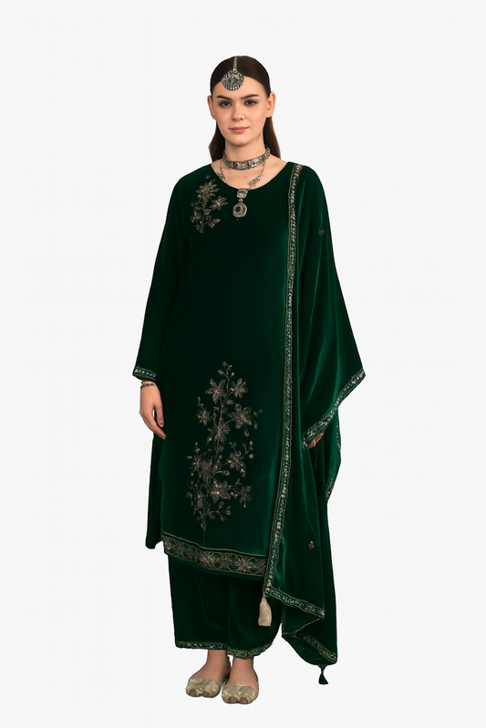 Women Embroidery Kurta Set-Dark Green (Size-3XL) | D143