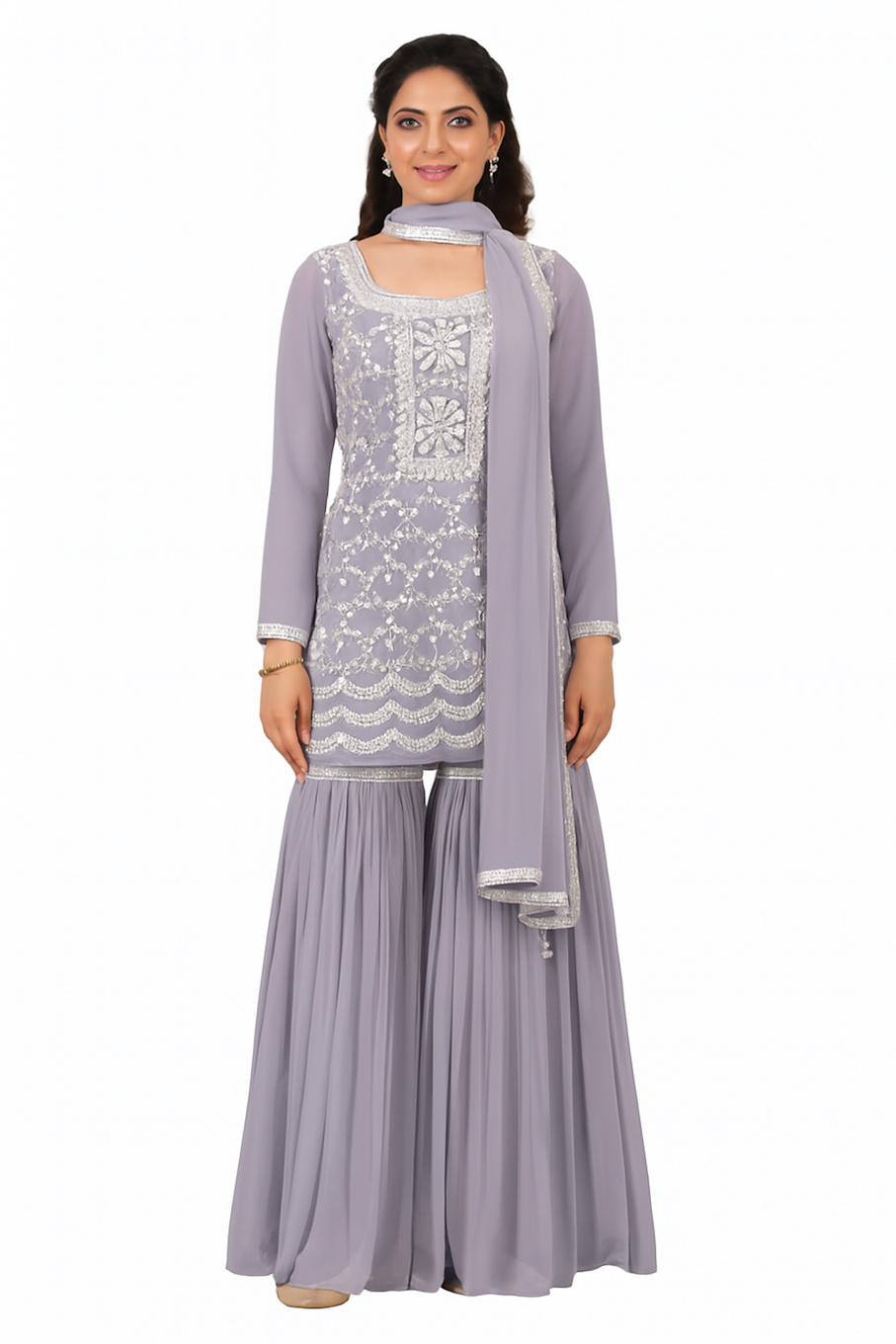 Women Embroidery Kurta Set-Grey (Size-XS) | D95