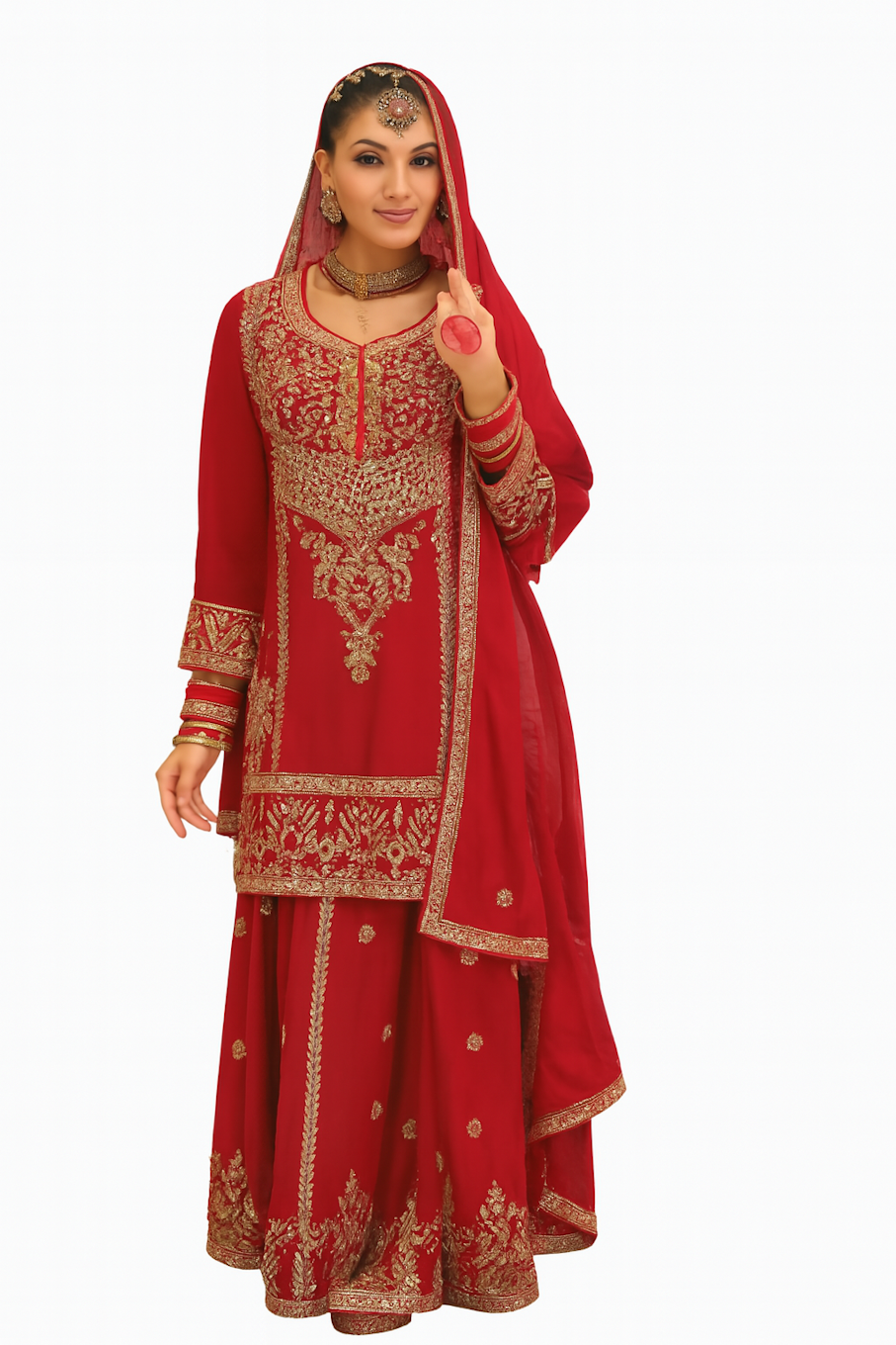 Women Embroidery Kurta Set-Red (Size-L) | D21