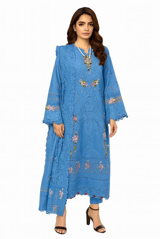 Women Embroidery Kurta Set-Blue (Size-4XL) | D129