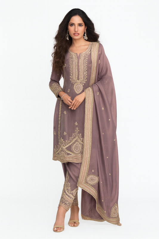Women Embroidery Kurta Set-Orange (Size-5XL) | D93