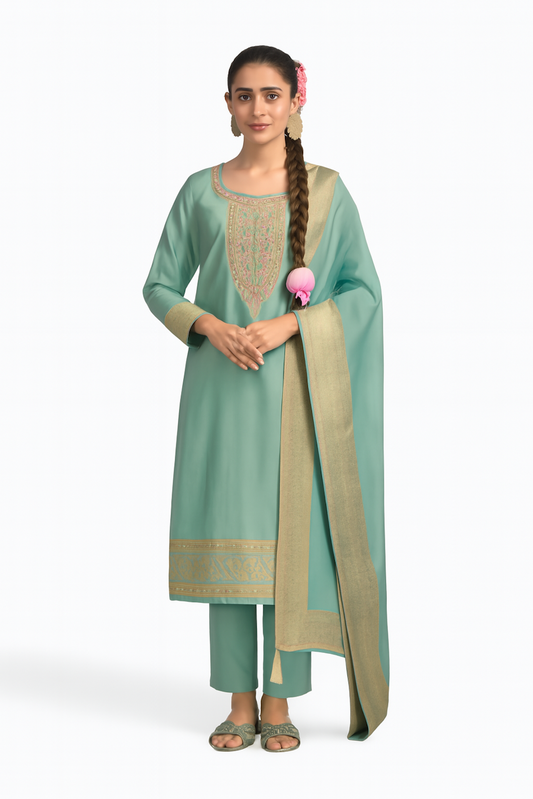 Women Embroidery Kurta Set-Ocean Green (Size-4XL) | D203