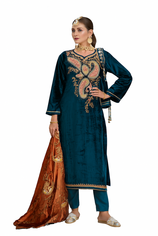 Women Embroidery Kurta Set-Navy (Size-S) | D152