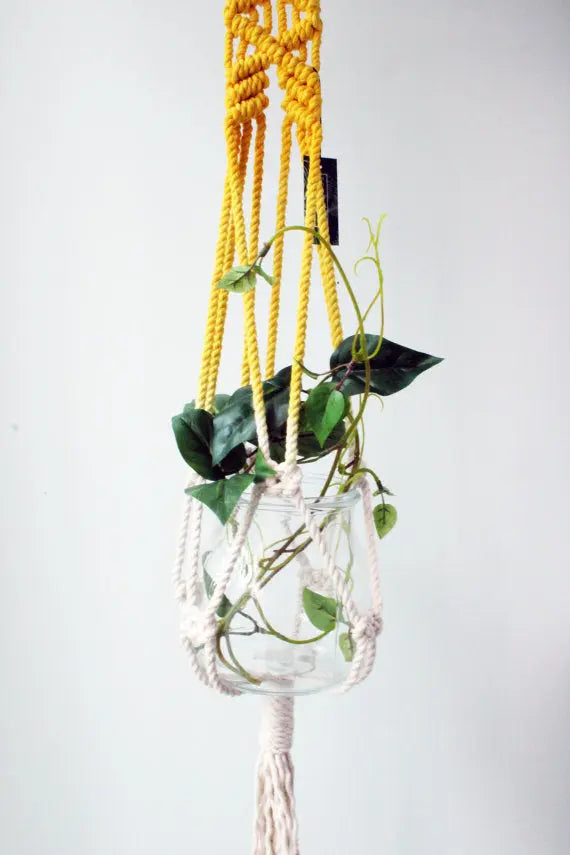 Macrame Plant Hanger, Hand Dyed, Hanging Planter Silver Simba