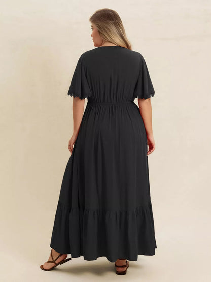 Plus Size Boho Ruffled Maxi Dress with Flutter Sleeves